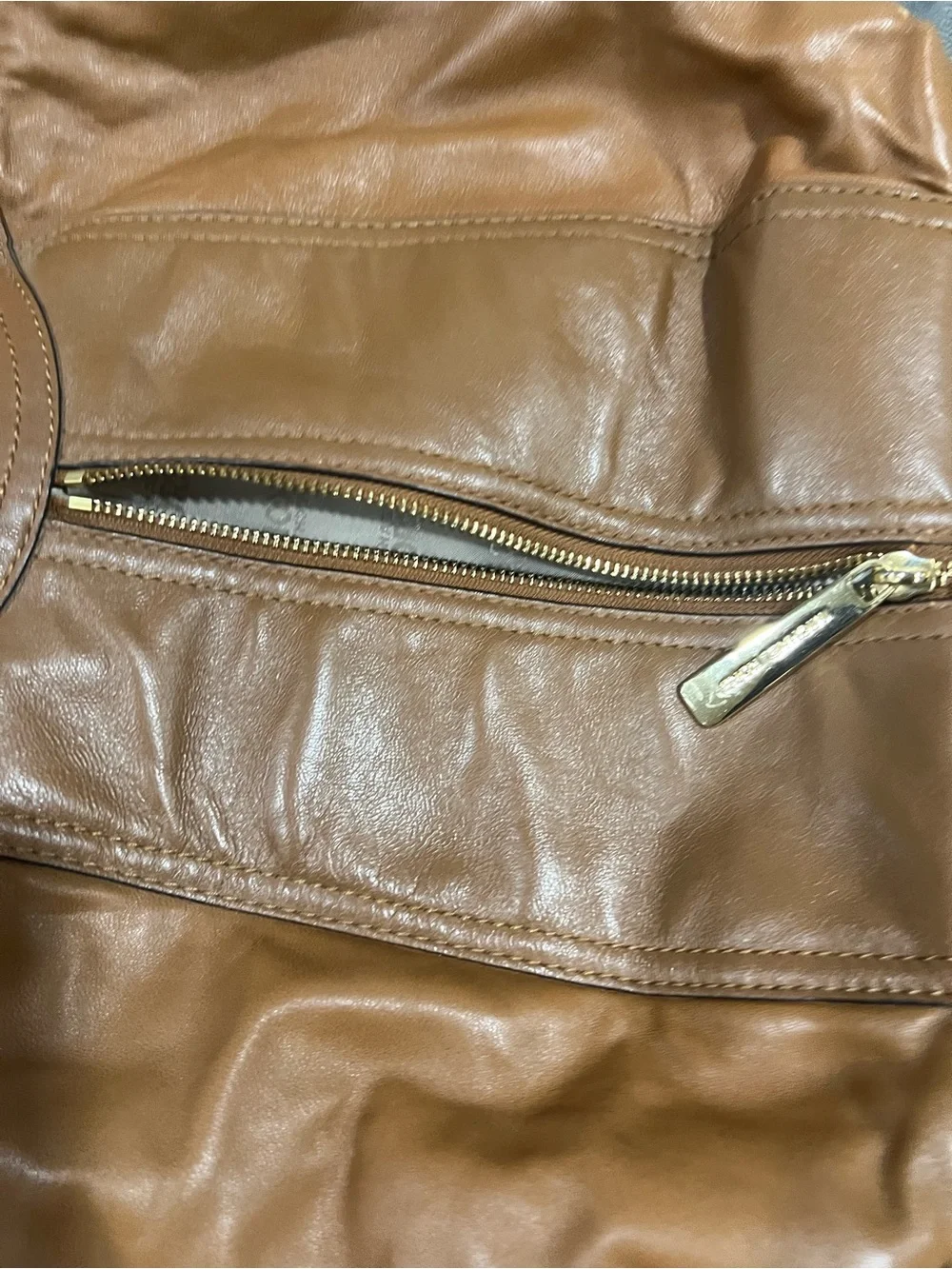 MICHAEL Michael Kors Cognac Brown soft Leather Hobo with Gold Hardware